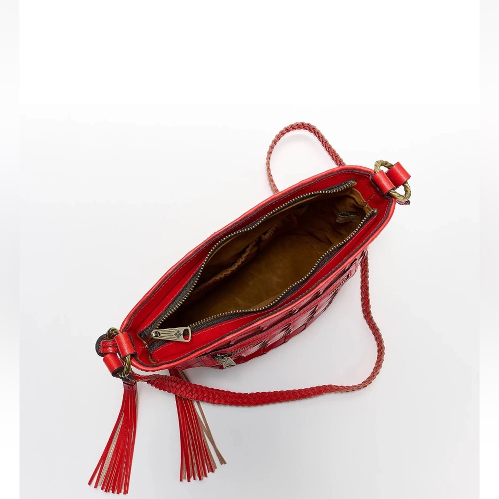 Patricia Nash Woven Leather Valbella Zip Crossbody Bag Bright Coral NWT - Picture 9 of 14
